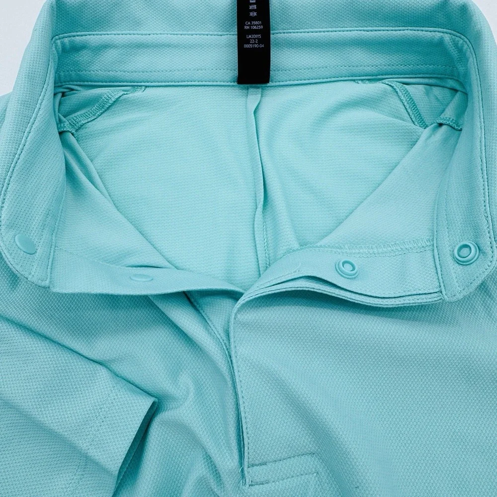 Lululemon‎ Men Wild Mint Green Stretch Golf Polo Short Sleeve Snap Shirt M